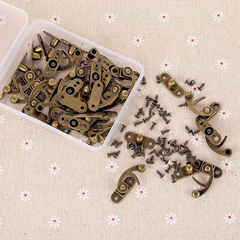 40-Piece Jewelry Box Replacement Lock - Antique Box Hook Clasp, Right Latch Hook Hasp Horn Lock, Wooden Cabinet Latch with 160 Replacement Screws (Bronze) Bronze/40 Pcs