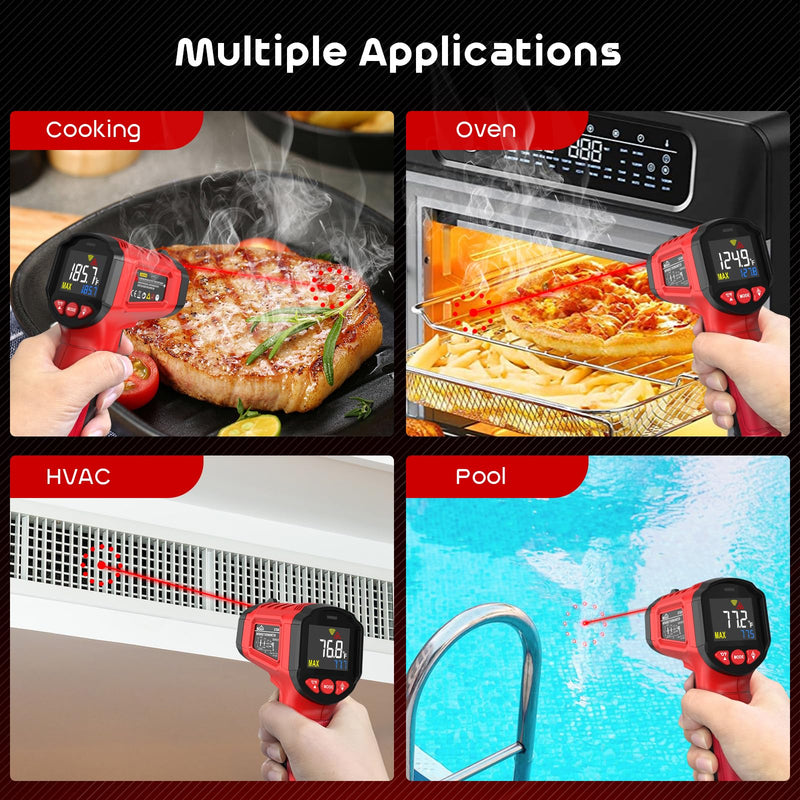[Australia - AusPower] - Infrared Thermometer Gun,SQECH Laser Thermometer Gun -58℉～1112℉(-50℃～600℃),Non-Contact Temperature Gun with Adjustable Emissivity&Color Backlight for Cooking, Pizza Oven,BBQ,Fridge,Engine,HVAC(Red) Red(-58℉～1112℉) 