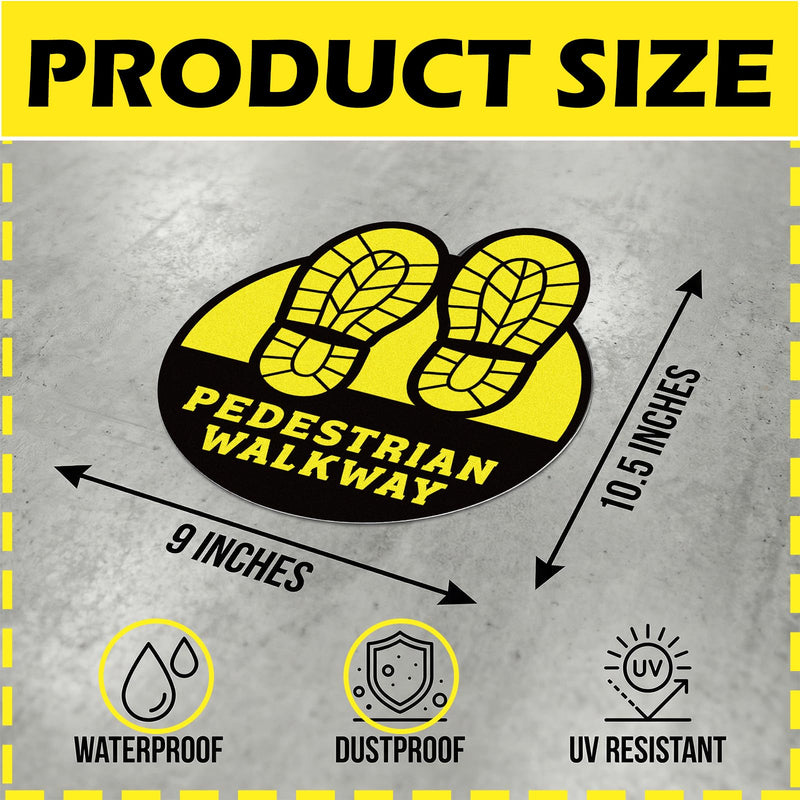 5 Pack Pedestrian Walkway Floor Sticker Sign - 9 x 10.5 Inches Pedestrian Floor Label Footprints Sticker Anti-slip Self-adhesive Vinyl Decal for Industrial Businesses Commercial