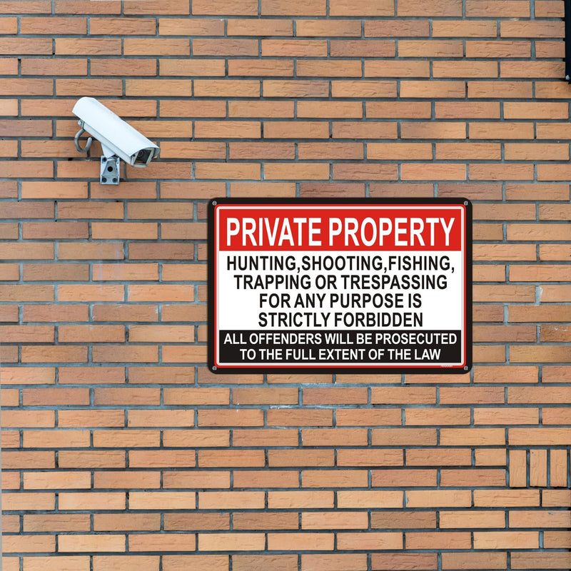 Private Property No Hunting Shooting Fishing Trapping or Trespassing for Any Purpose is Strictly Forbidden,Offenders Will Be Prosecuted Signs No Trespassing Signs 18x12 inches Metal 2 Pack
