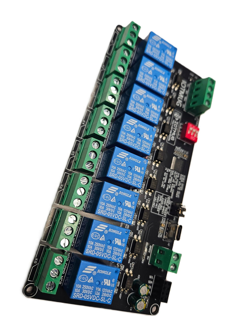 [Australia - AusPower] - 8-Channel I2C IIC Relay Board XL9535, USB-C, Dual Power 3.3V/5V, SPDT 10A EMR, DIN-Rail Ready, Multi-Board I2C Expansion Expandable, Compatible with Arduino ESP32 Raspberry Pi ESPHome & Home Assistant 8 CH EMR Type C 