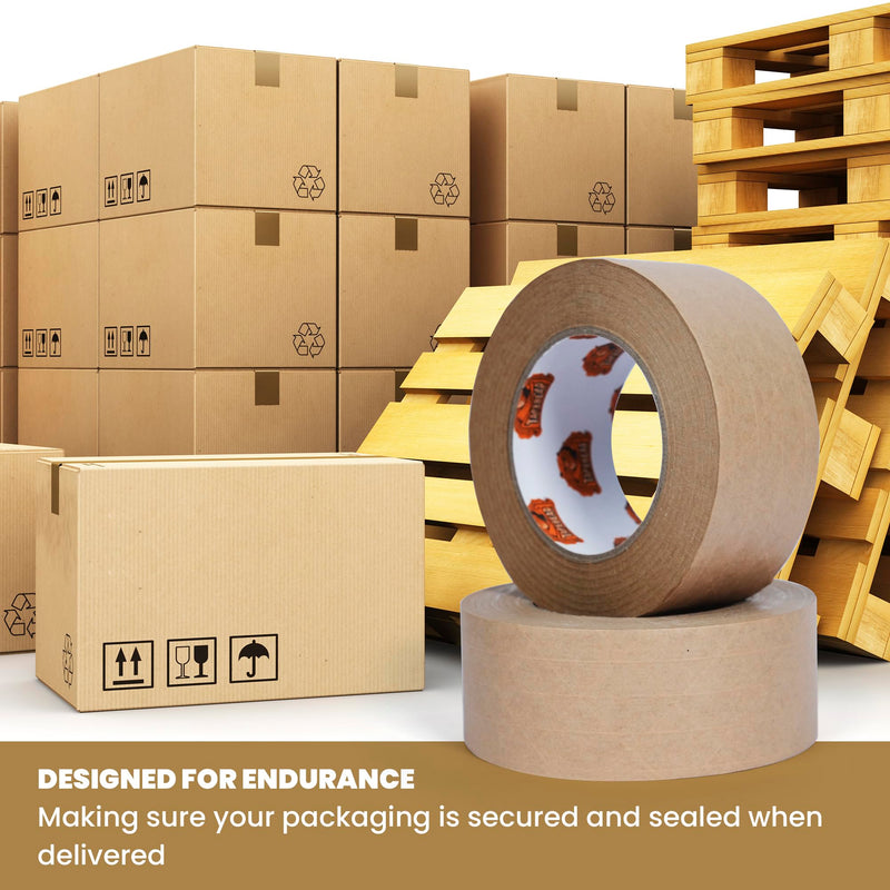 TAPEBEAR Water Activated Tape, Fiber Reinforced Gummed Tape 2inch x 165ft, Eco-Friendly Kraft Paper Tape Biodegradable Brown Packing Tape for Security Sealing, Heavy Duty Packaging and Shipping 1