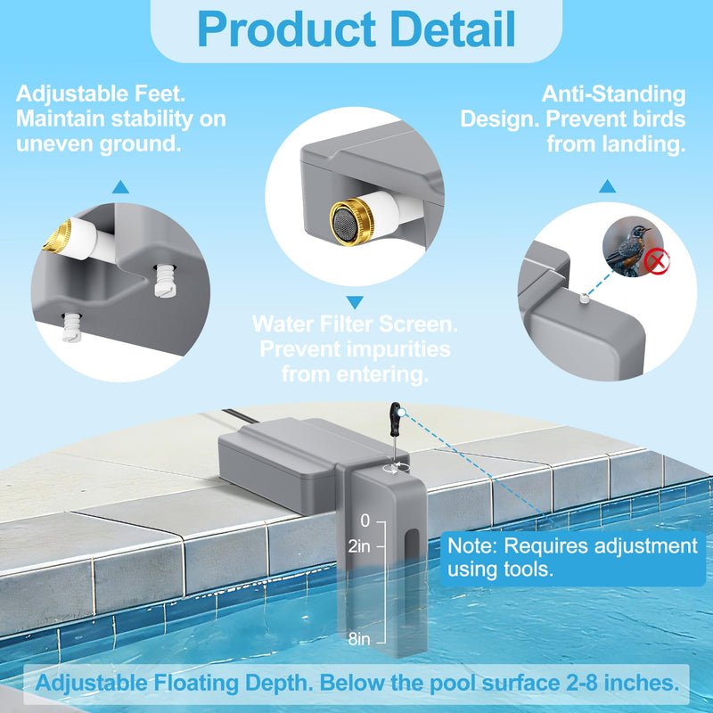 Ereto Automatic Pool Filler - Universal Pool Water Leveler Auto Fill with Adjustable Float Valve for In-Ground & Above Ground Pools, Ponds, Spas (Gray)