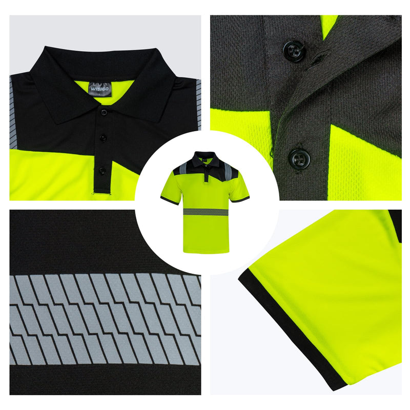 Hi Vis Safety Polo Shirts for Men 2 Pack Class 3 Reflective High Visibility Work Construction Short Sleeve T Shirts 4X-Large Yellow