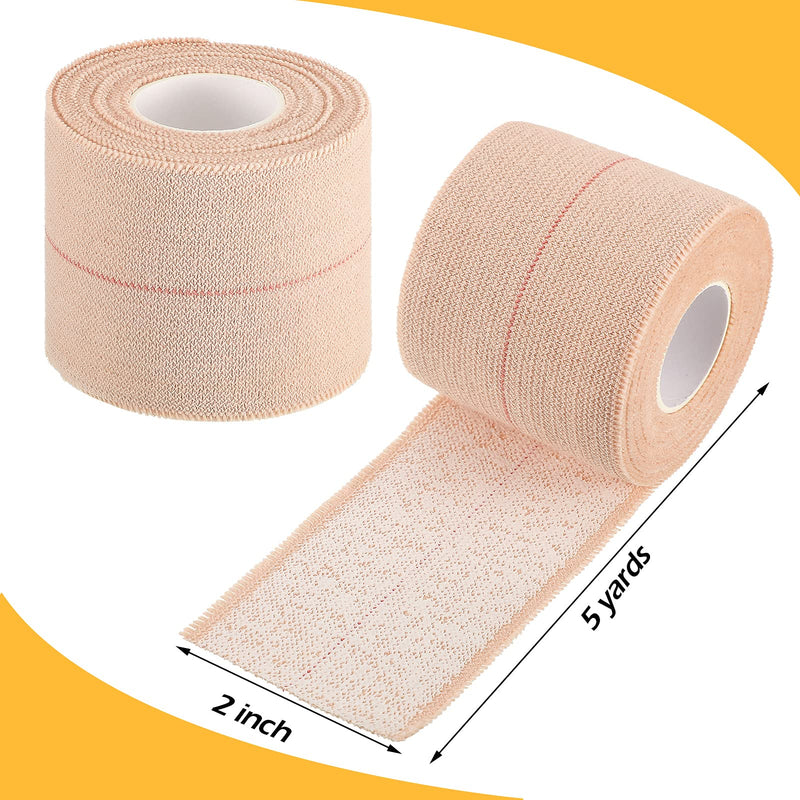 Nuanchu 2 Rolls Adhesive Elastic Tape Bandage Wrap Flexible Stretch Bandages for Sports Ankle, Knee and Wrist Pet Vet Horses Wrap(2 Inch Wide,Apricot) Beige 15 Foot (Pack of 2)