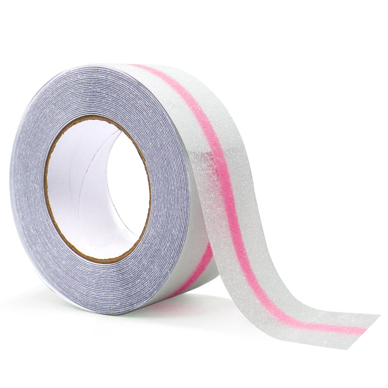 ONTWIE Anti Slip Tape, Clear Glow in The Dark Traction Grip Tape, 2 Inch x 32.8ft Waterproof Indoor/Outdoor, Non Slip Stair Treads Safety Tape(Clear with a line of Glow,Pink, 2" Width) clear with a line of glow,Pink