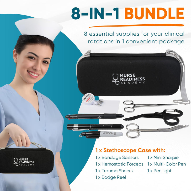 [Australia - AusPower] - Complete Nursing School Bundle: Clinical Supply Kit Including Stethoscope Case, Trauma Shears, Bandage Scissors, Penlight, Mini Sharpie, and More - Perfect Gift for Student Nurses and RN Graduation 