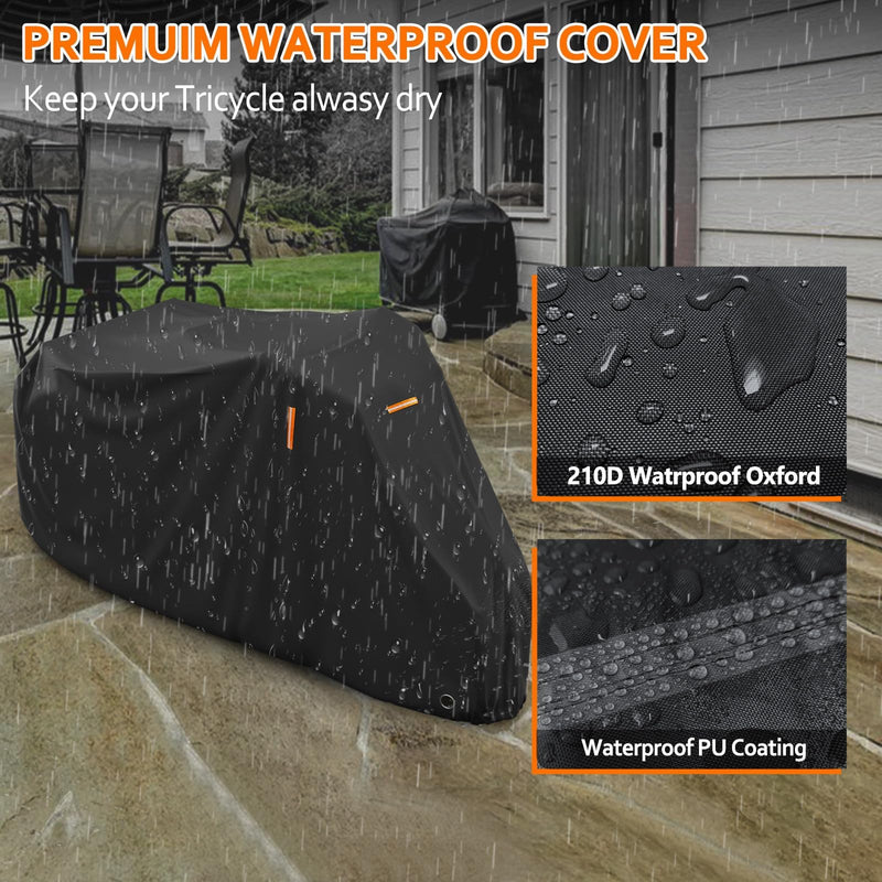 [Australia - AusPower] - AKEfit Adult Tricycle Cover Electric Tricycle Covers, Bike Covers Outdoor Storage Waterproof, Dustproof Bicycle Cover, Windproof Recumbent Trike Cover Black 75"L x 30"W x 44"H 
