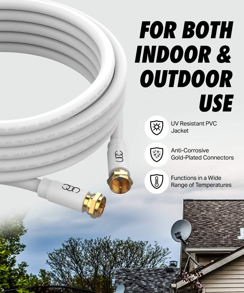 [Australia - AusPower] - Ultra Clarity Cables Coaxial Cable (20 ft) Triple Shielded-RG6 Coax TV Cable Cord Wire in-Wall Rated-Digital Audio VideoGold Plated Connectors -20 feet 20 feet White 