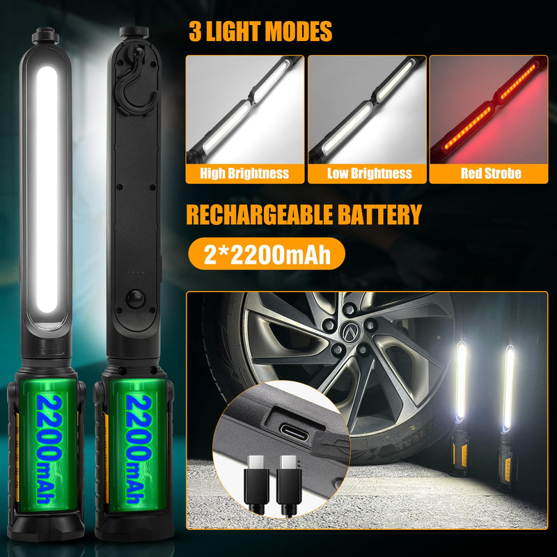 SYLSTAR Mechanic Work Light Bar with Upgraded Sensor Control - 2400LM LED, 4400mAh Rechargeable Underhood Work Light with Hooks & Magnetic Base for Car Repairing, Garage Workshop, Emergency Orange
