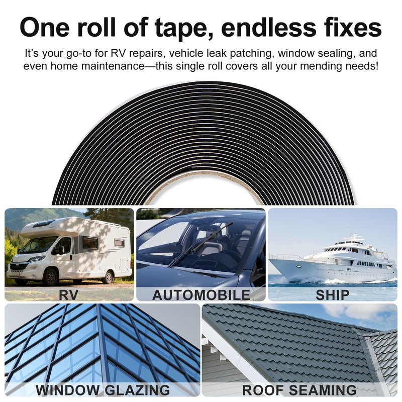 Butyl Tape 10m (32.8FT) - Industrial Grade Waterproof Butyl Rubber Sealant Tape for Roof/RV/Car Leak Sealing & Window/Headlight Repair 1/16" x 3/4" x 33' (2mm x 20mm x 10M）