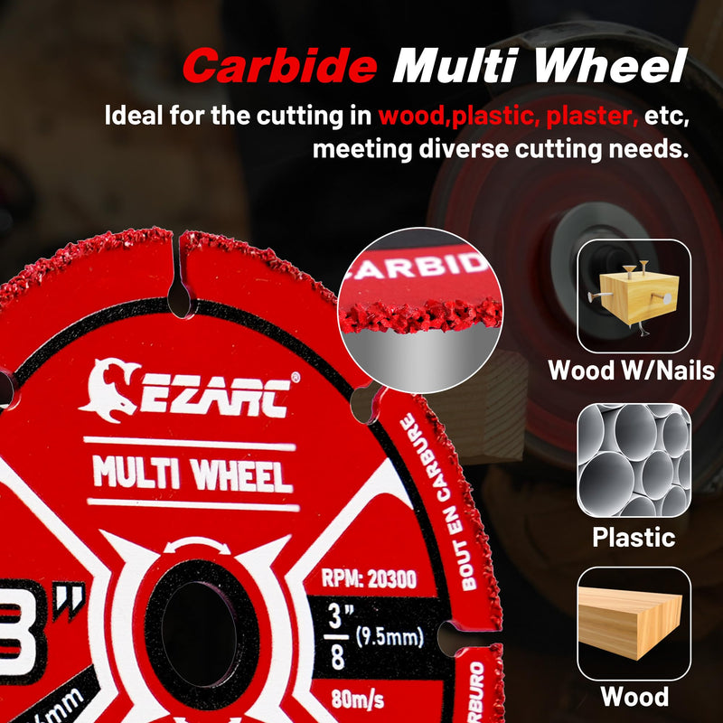 EZARC 3 Inch Cut Off Wheel Set for Angle Grinder, 3 Pack with Diamond Metal Cutting Wheel, Carbide Cutting Disc, Super Thin Diamond Tile Blade, Cut for Metal, Wood, Plastic, Marble Tile, 3/8" Arbor