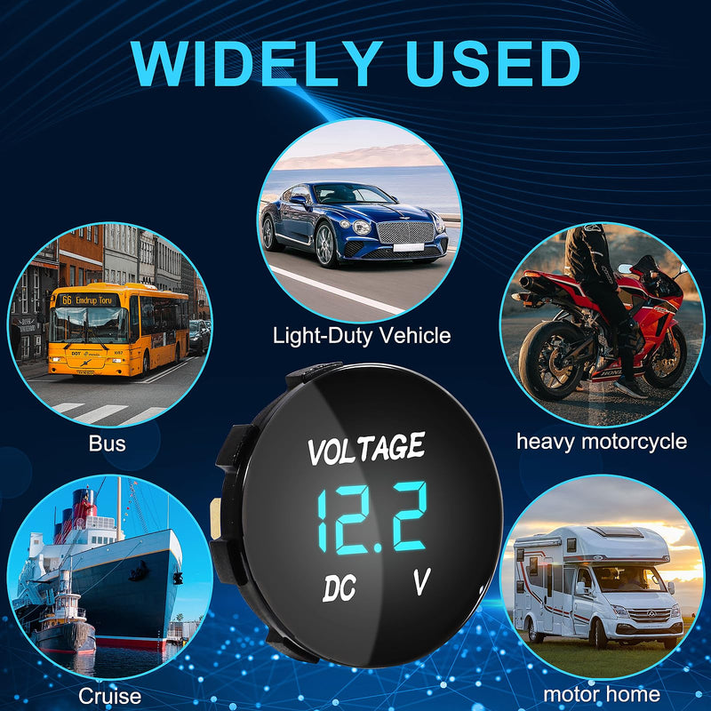 [Australia - AusPower] - 2PCS DC 12V 24V Car Voltmeter DC 5-48V LED Digital Display Voltmeter 12V Waterproof Voltage Gauge Meter Tester Round Panel with Terminals for Boat Marine Vehicle Motorcycle Truck ATV UTV (Blue Light) 