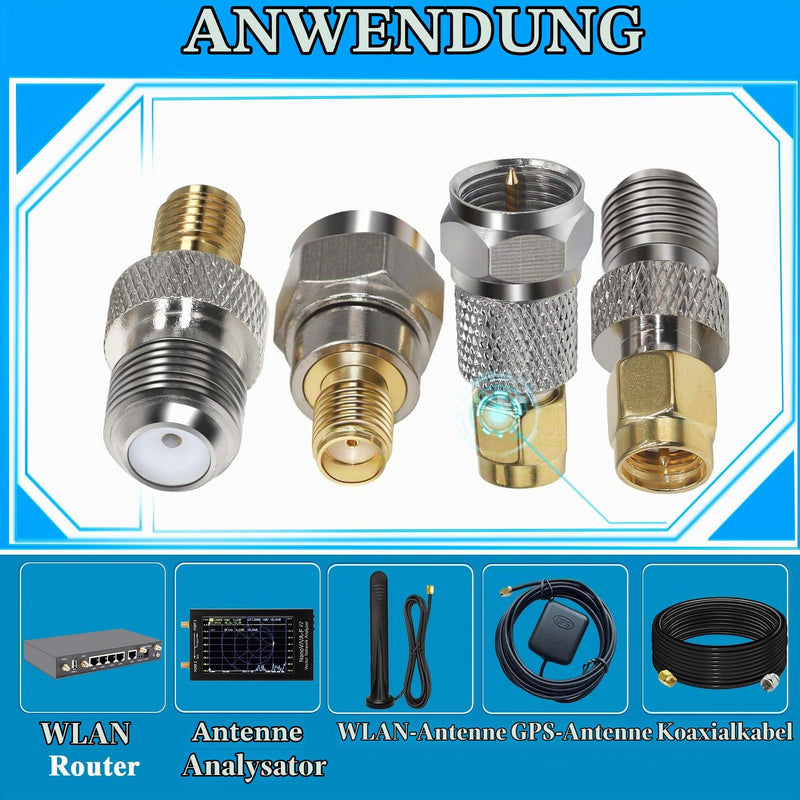 TUOLNK 4pcs F Type to SMA Adpter, F to SMA Cable Genger Changer Coaxial Adapter Kit RF SMA F Connector for Antennas Broadcast Radio TV Camera WiFi