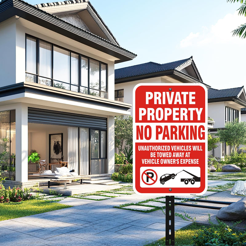 2 Pack Private Property No Parking Signs,18x12 Inch Unauthorized Vehicles Towed at Owner's Expense Sign, Reflective Rust-Free Aluminum, UV Protected, Weatherproof for Residential & Commercial Areas