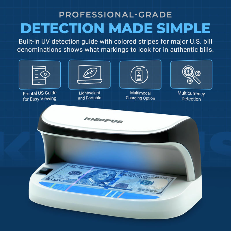 K410 Counterfeit Bill Detector Professional, High Intensity UV LED Counterfeit Money, ID & Credit Cards Verifier K0300