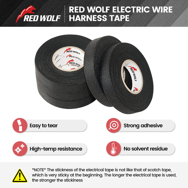 RED WOLF Wire Electrical Tape, 3/5 Inch x 50 Feet 3-Roll, Felt Cloth Electric Tape Noise Dampening High Temp Wiring Loom Harness, Self-Adhesive Fabric Tape for Automotive Engines Wrap Protection