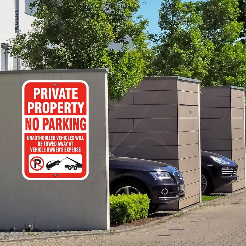 2 Pack Private Property No Parking Signs,18x12 Inch Unauthorized Vehicles Towed at Owner's Expense Sign, Reflective Rust-Free Aluminum, UV Protected, Weatherproof for Residential & Commercial Areas