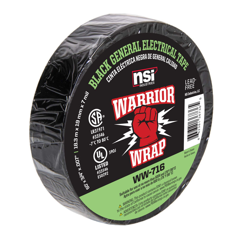 [Australia - AusPower] - WarriorWrap General 3/4 in. x 60 ft. 7 mil Vinyl Electrical Tape, Black 