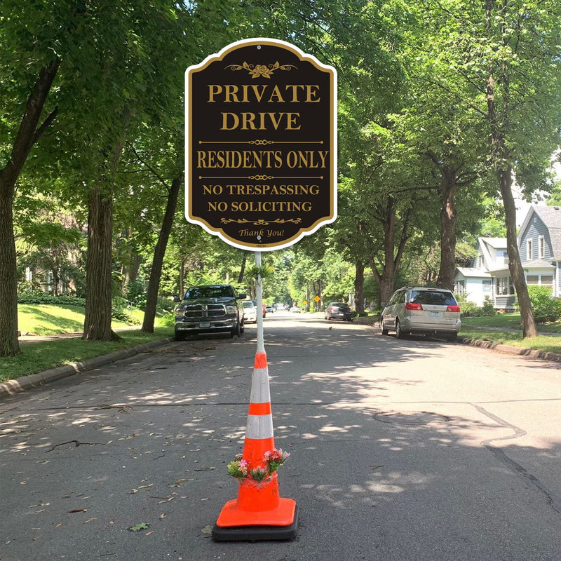 Private Drive Residents Only No Trespassing No Soliciting Signs 14"x 10" Private Driveway Sign Private Property Sign Metal Rust Free Aluminum Waterproof Outdoor Use 2 Pack