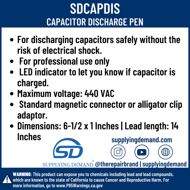 Supplying Demand CAPDIS Capacitor Discharge Pen Tool with LED Indicator 14 Inch Lead 440 VAC Max