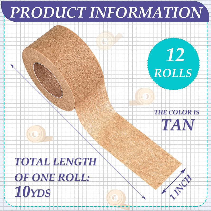 Threlaco 12 Rolls Micropore Tan Tape Skin Tape Adhesive Tape Non Woven Paper Tape for Household Supplies (1 Inch x 10 Yards)