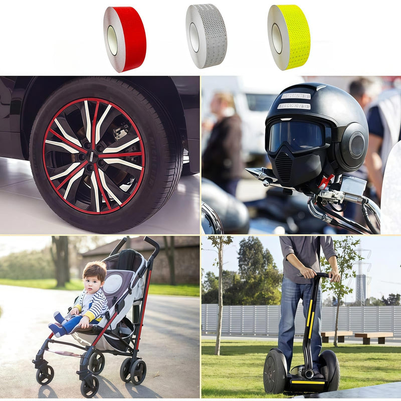 3 Rolls of 3 Colors High-Visibility Reflective Tape - Waterproof Self-Adhesive Safety Stickers for Outdoor Nighttime Visibility, Trailers, Clothing, Vehicles (1 in x 30 ft.)