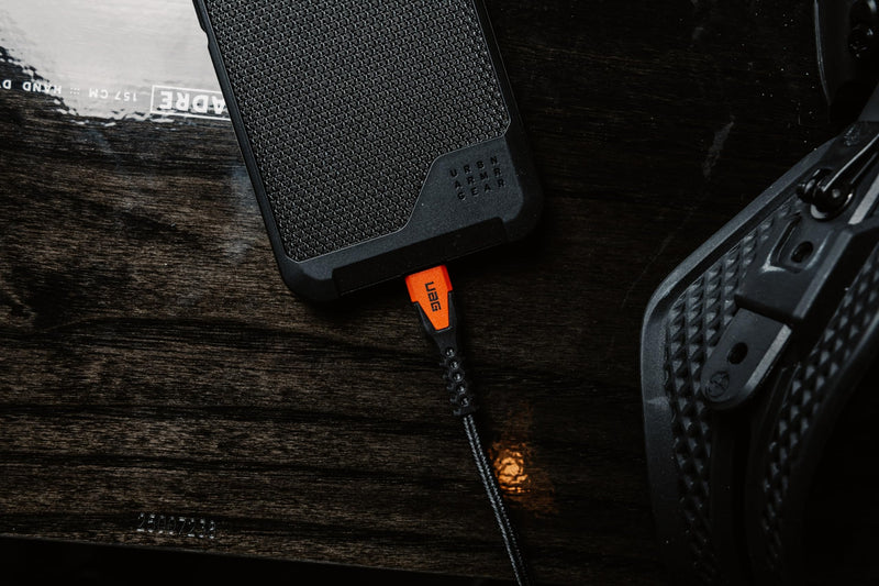URBAN ARMOR GEAR UAG Rugged Kelvar Core USB-C to USB-C Cable 5ft/1.5m 60W Power Delivery PD Reinforced Fast Charging Cable for iPhone 17, MacBook, iPad Pro, Samsung Galaxy S26, Black/Orange