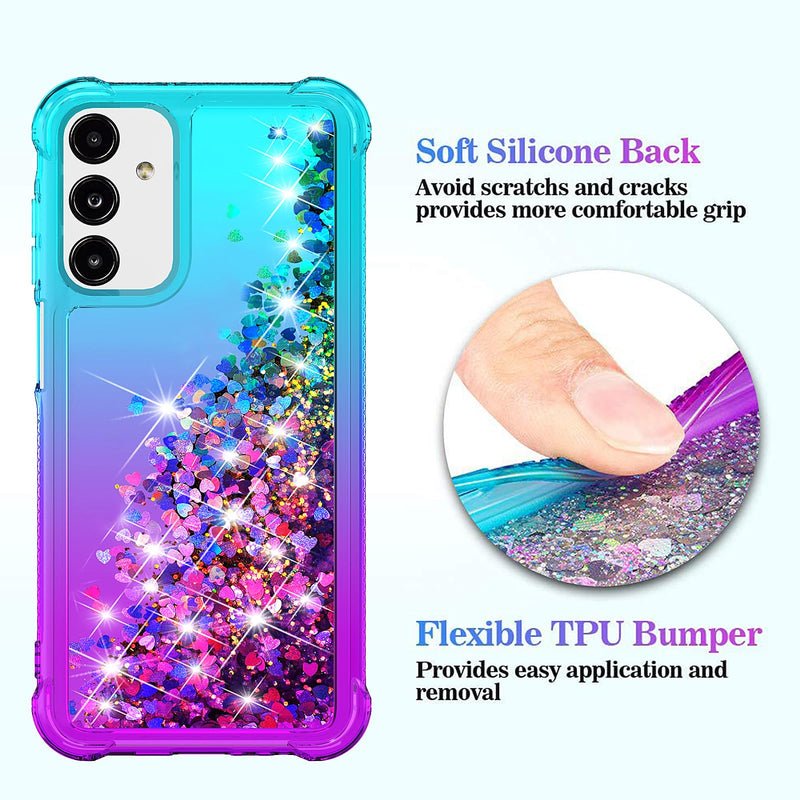 [Australia - AusPower] - for Galaxy A15 5G Phone Case,Samsung Galaxy A15 5G Case,with HD Screen Protector,Gradient Quicksand Glitter Liquid Floating Cute Phone Case for Samsung A15 5G (Teal/Purple) Y Teal/Purple 