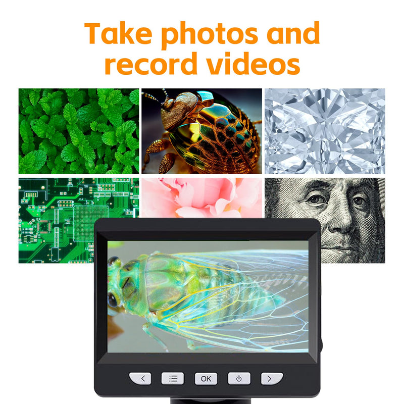 [Australia - AusPower] - GlobalCrown Microscope for Children/Adults, Microscope Digital 4.3 Inch Screen, 1000X Magnification and 8 Adjustable LED Lights, Windows/Mac Compatible 