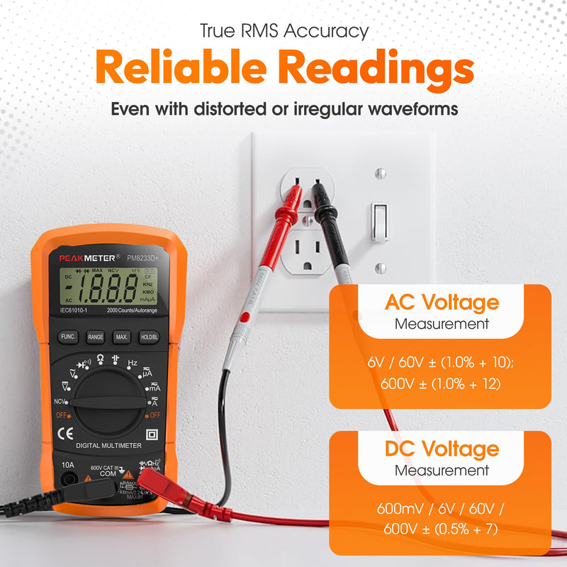 [Australia - AusPower] - GroundLuxe Auto-Ranging Digital Multimeter – Best and Easiest Multimeter for Testing grounding Sheets and Mats, Instructions Included, Large Backlit LCD, Continuity Testing 