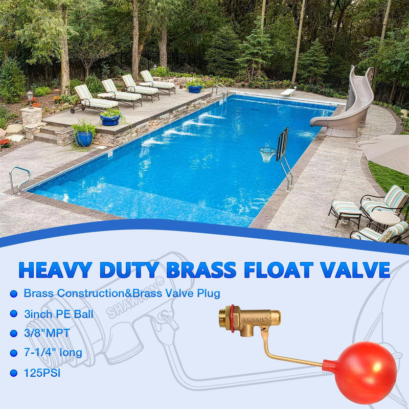 3/8" Water Float Valve for Pool & Pond – Heavy-Duty Brass Auto-Fill Valve, Compact Design with 3" Large Float for Reliable Shut-Off, 125 PSI Water Level Controller