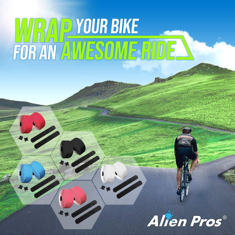 ALIEN PROS Bike Handlebar Tape PU (Set of 2) Black Red White Pink Blue - Enhance Your Bike Grip with These Bicycle Handle bar Tape - Wrap Your Bike for an Awesome Comfortable Ride White - Set of 2