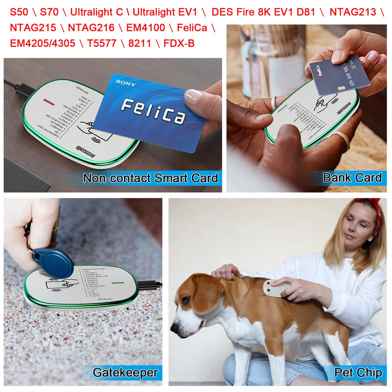 [Australia - AusPower] - RFID Reader 125KHz and 13.56Mhz Card USB Reader Plug and Play USB HID Device Emulate Keyboard for Win Linux Android iOS White 