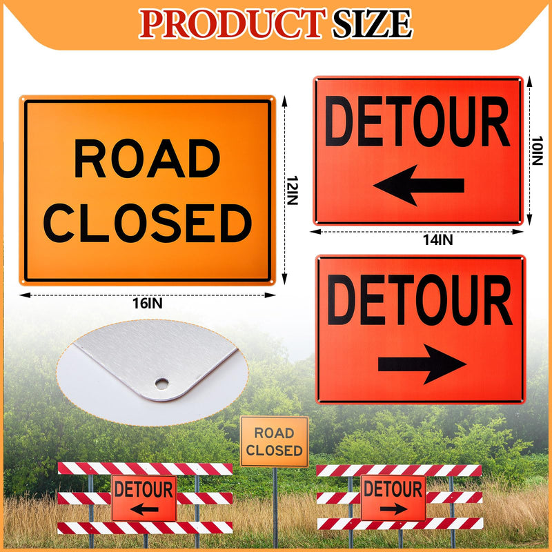 Marsui 3 Pcs Road Sign Kit Include 10” x 14” Right and Left Arrow Detour 12” x 16” Road Closed Sign for Construction Area Caution Danger Safety Security Warning Notice Traffic and Parking