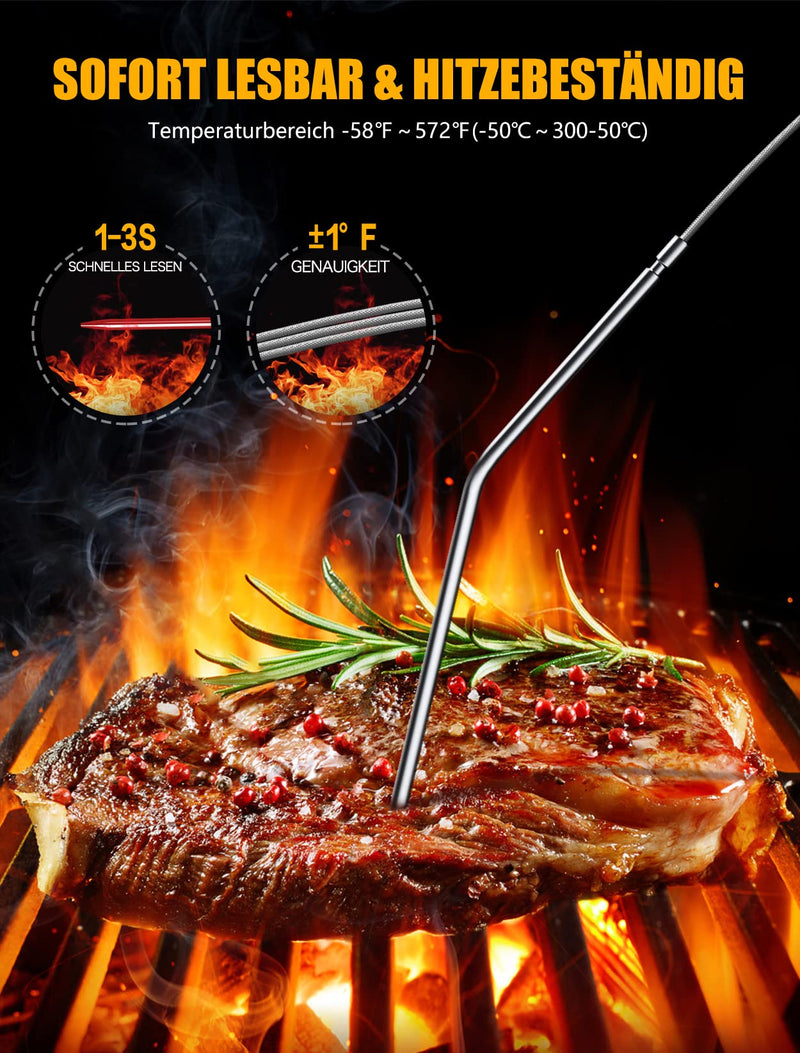 [Australia - AusPower] - CIRYCASE Digital Meat Thermometer, Quick and Precise Read Oven Thermometer with Two 16.3 cm Stainless Steel Probes, Grill Thermometer with Auto On/Off, Timer & LCD Screen, for Cooking, BBQ, Kitchen orange 