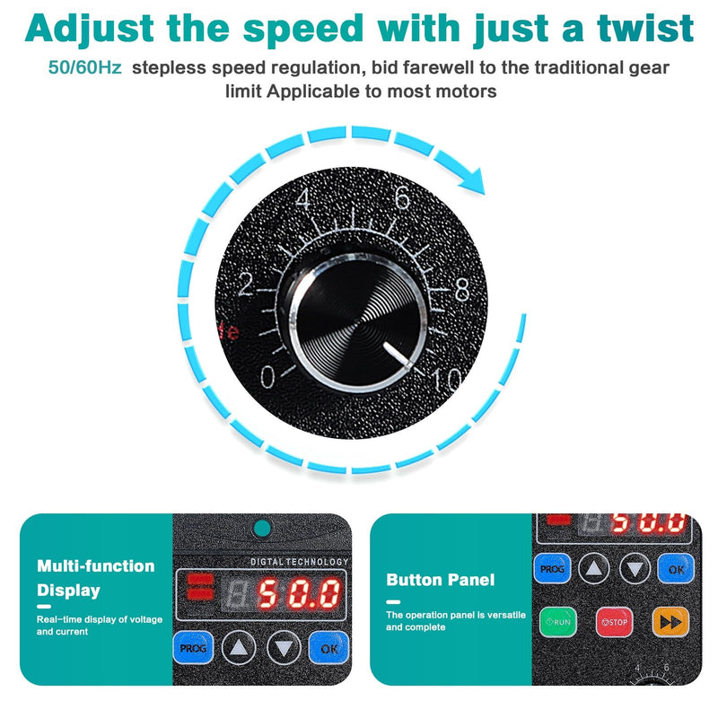 [Australia - AusPower] - DEWIN Frequency Converter, VFD Frequency Converter, 1 Phase Input, 3 Phase Output, VFD Speed Controller for Motor Speed Control, 750 W AC 220 V AC220V 750W 