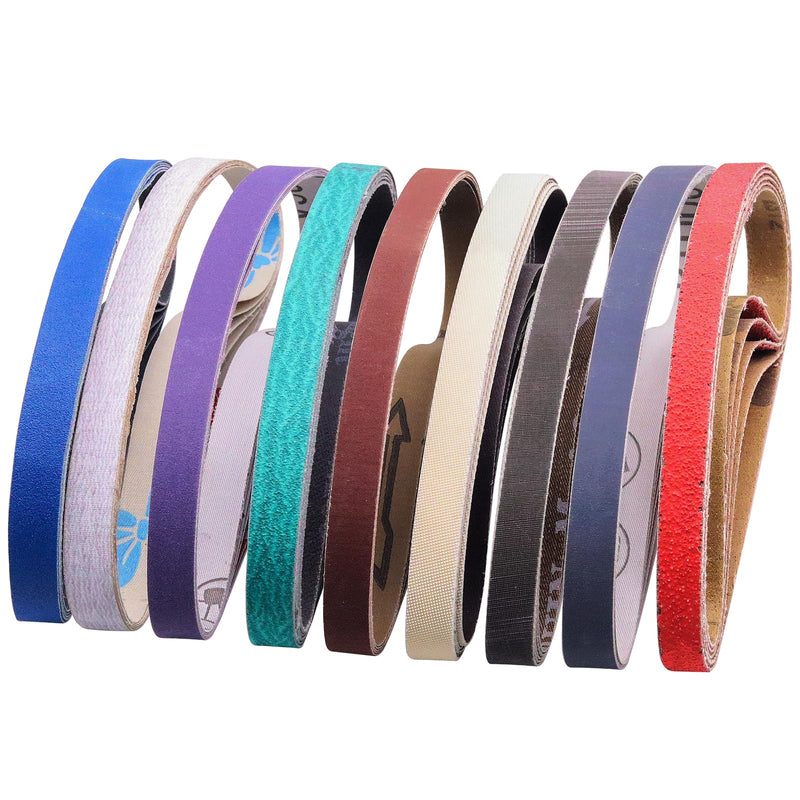 [Australia - AusPower] - 45Pcs 1/2" x 18" Sanding Belts for Belt Sander,5 Each of 80/120/240/400/600/800/1000/2500/5000 Grits,1/2 Inch x 18 Inch Sanding Belts Set for Air Belt Sander, Woodworking, Metal Polishing, Derusting 