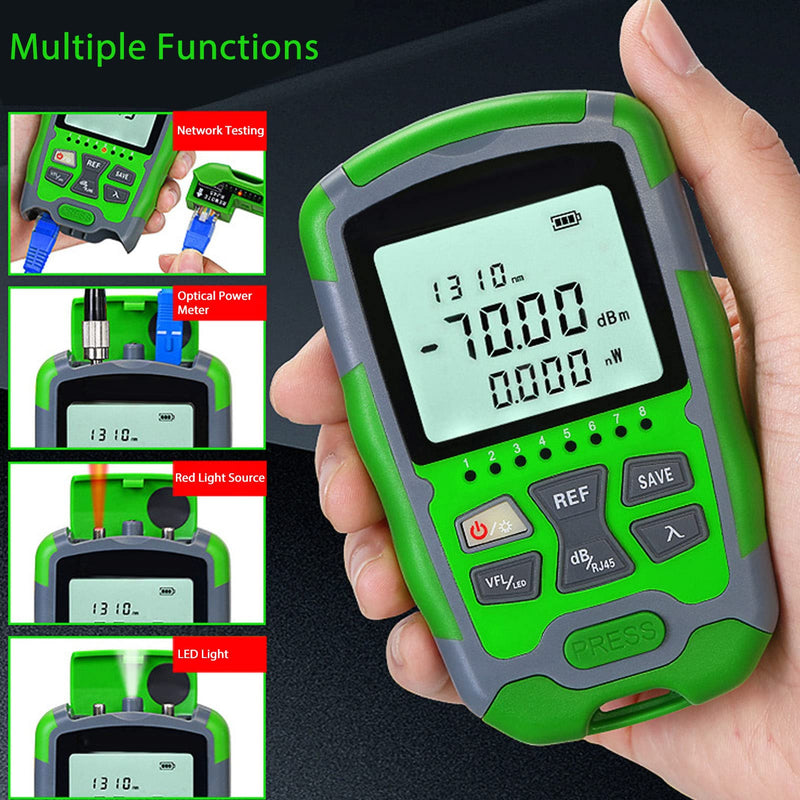 [Australia - AusPower] - Acogedor Optical Power Meter, Portable Fiber Optic Cable Tester,850,980,1270,1300,1310,1490,1550,1577,1625,1650nm, RJ45 Network Testing, 70 10dbm with Battery and USB Charging Cable 10MW 