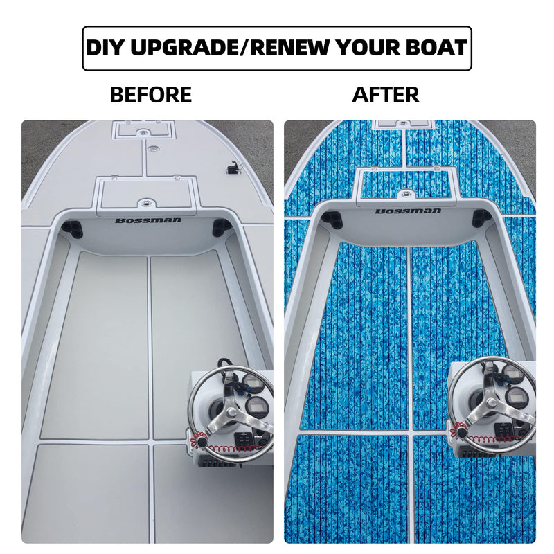 FOCEAN Boat Flooring EVA Foam Boat Decking Marine Flooring Camo Self-Adhesive Marine Mats for Jon Boats Bass Boat Kayak RV 94.5"x15.7", Blue Camo 94.5" x 15.7"