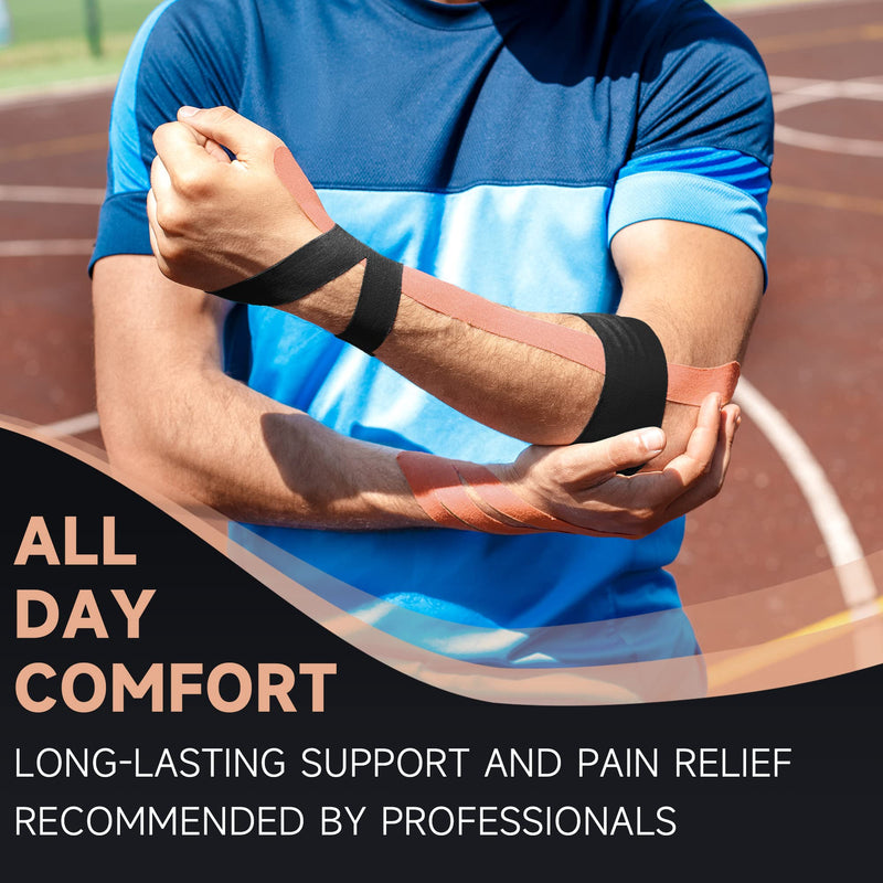 [Australia - AusPower] - Uncut Kinesiology Tape(2 Rolls), Original Cotton Elastic Premium Athletic Tape,Latex Free Hypoallergenic, 2inch x 16ft, Black 