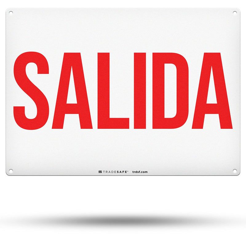 TRADESAFE Exit Sign - Salida Spanish Signs for Business, Quick Install Aluminum Safety Sign, Light Reflective, UV-Resistant, Waterproof, 14” X 10”, Indoor and Outdoor Signs