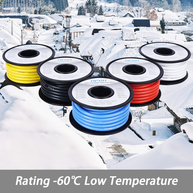 Flexible 12 Gauge Silicone Wire 50ft, 12 AWG Stranded Automotive Wire (Red+Black+Blue+Yellow+White 5 Colors Each 10ft) 100% Tinned Copper Conductor Rated 392℉ 600V 5 Colors - Red, Black, Blue, Yellow, White