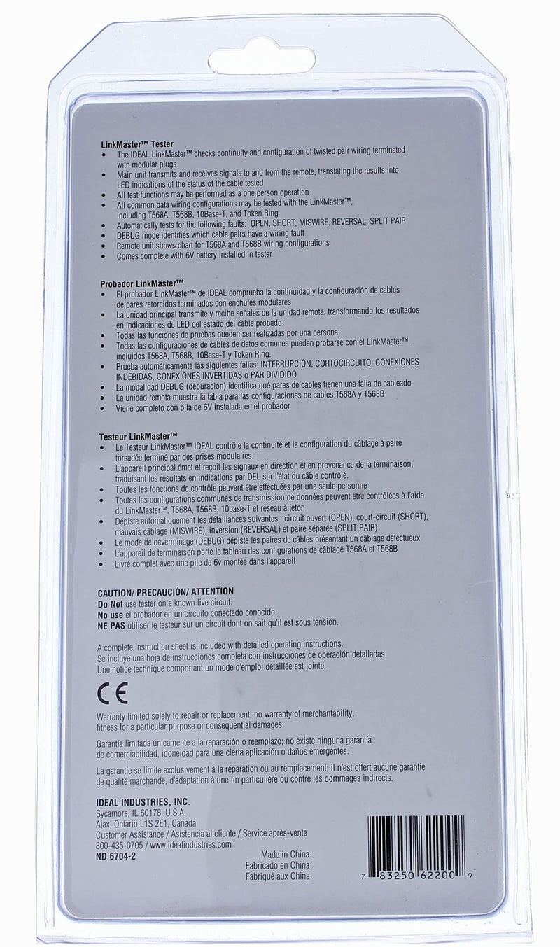 [Australia - AusPower] - IDEAL INDUSTRIES INC. 62-200 Linkmaster UTP/STP Wire Map Cable Tester 