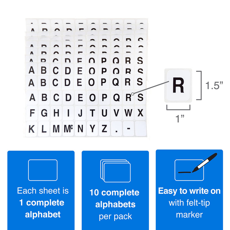 ChromaLabel 1 x 3/4 inch Alphabet Stickers, 10 Sheets/Pack, White