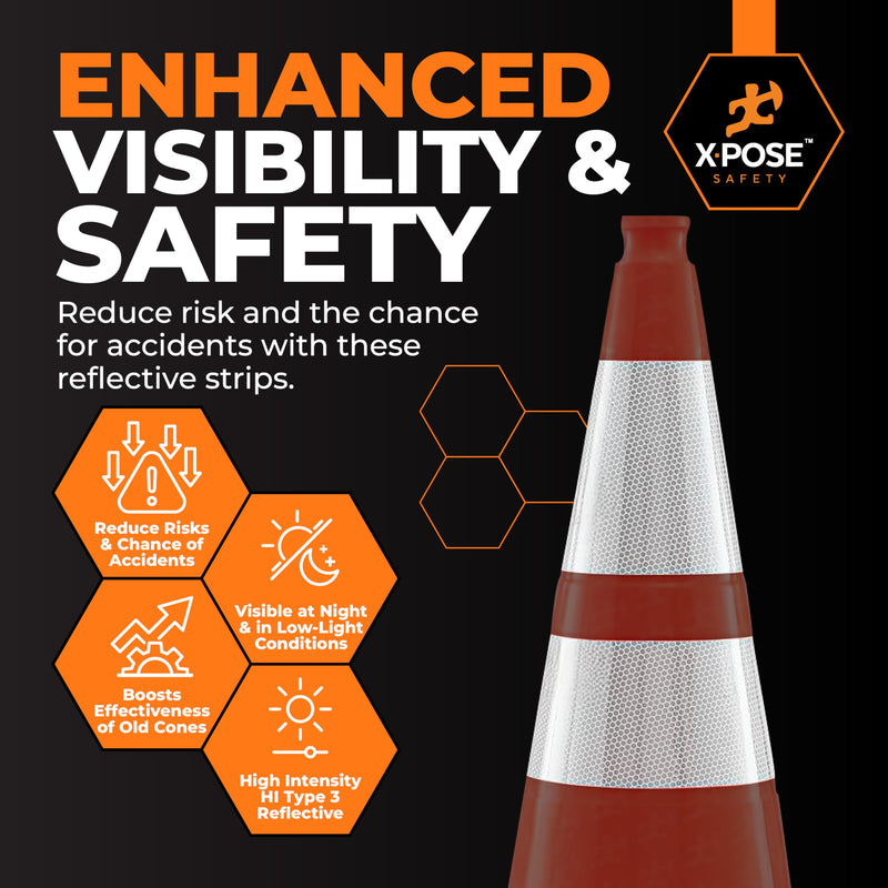 White+Hip Reflector Tape Cone Collar Set – 5 Pack, 4" & 6" Collars for 28" Wide Body Traffic Cones, High Visibility Reflective Stickers 4" and 6" fit 28" Cone