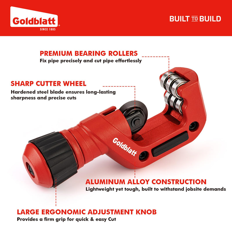 [Australia - AusPower] - Goldblatt Copper Pipe Cutter, 1/8"–1-1/4" Conduit Cutter, CSST Tubing Cutter for Copper, Stainless Steel, Brass, Thin-Wall Aluminum, Smooth Cutting Pipe Cutter Tool for Plumbing, HVAC Work 1/8"-1-1/4" 
