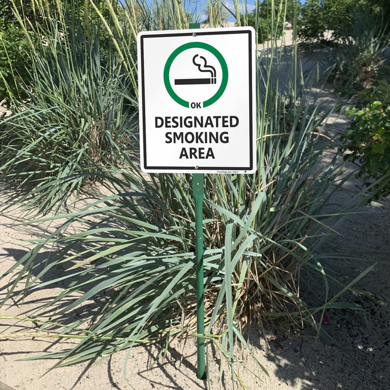 SmartSign 12 x 10 inch “Designated Smoking Area” Yard Sign with 3 foot Stake, 40 mil Laminated Rustproof Aluminum, Green, Black and White, Set of 1 36" Tall Sign Kit