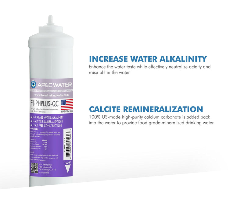 APEC Water Systems PHPLUSKIT-14 US Made 10" Alkaline High Purity pH+ Calcium Carbonate Inline Filter Kit with 1/4" Quick Connect PH-PLUS Kit 10" pH+ Kit
