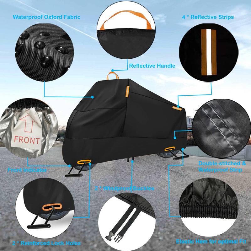 [Australia - AusPower] - Motorcycle Cover Waterproof Outdoor, 300D Heavy Duty Motorcycle Cover for Ninja 250 300 650 1000 Yamaha YZF R1 R7 MT-09 Suzuki GSXR 600 750 1000 Scooter Cover Protection Fits up to 86" - Black L (Fits up to 86") 